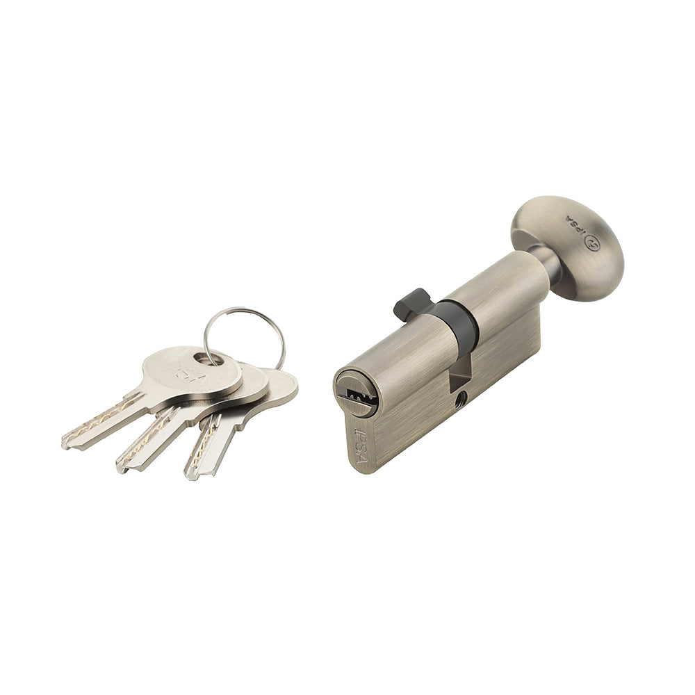 IPSA Euro Cylinder 90mm One Side Key and Knob with Computer Key Antique Finish